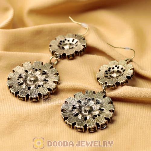 Fashion Clear Crystal Round Flower Drop Earrings