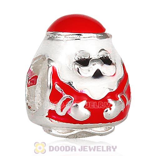 Sterling Silver Red Enamel Jolly Santa Beads European Style