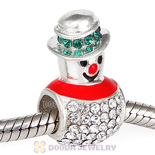 Sterling Silver Enamel Magical Snowman Beads with Austrian Crystal