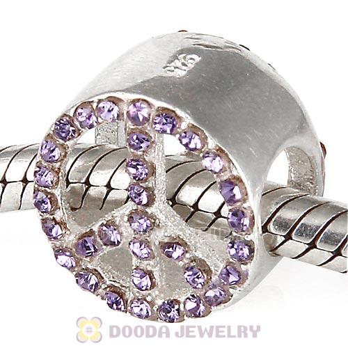 Sterling Silver Peace Button Beads with Tanzanite Austrian Crystal