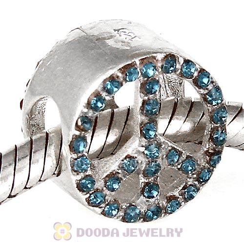 Sterling Silver Peace Button Beads with Montana Austrian Crystal