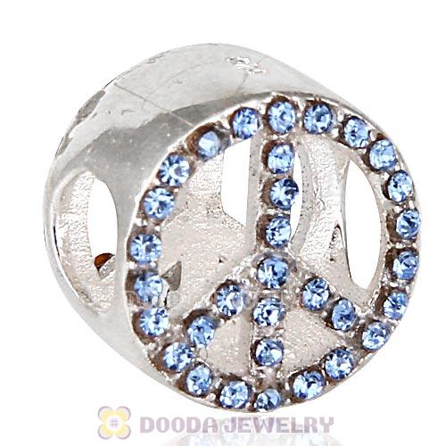 Sterling Silver Peace Button Beads with Light Sapphire Austrian Crystal