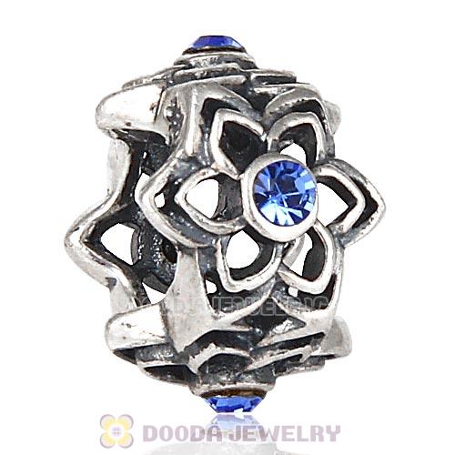 European Sterling Silver Dahlia Charm Beads with Sapphire Austrian Crystal