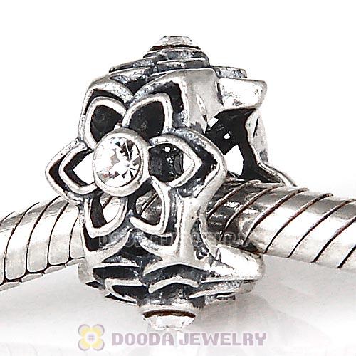 European Sterling Silver Dahlia Charm Beads with Clear Austrian Crystal
