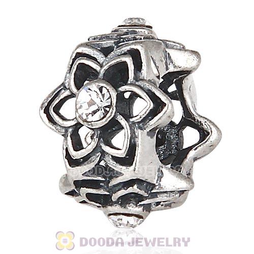 European Sterling Silver Dahlia Charm Beads with Clear Austrian Crystal
