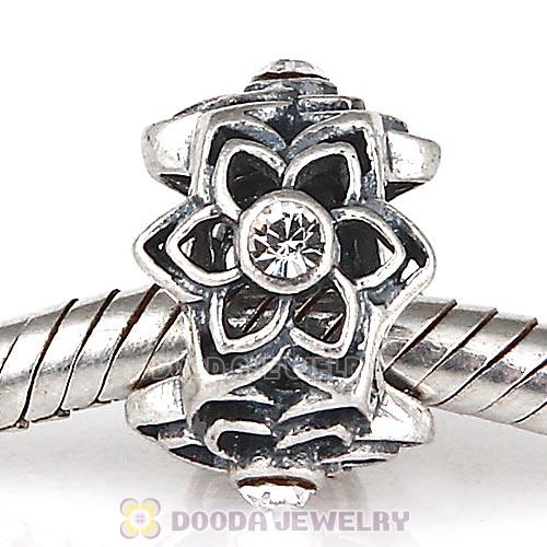 European Sterling Silver Dahlia Charm Beads with Clear Austrian Crystal