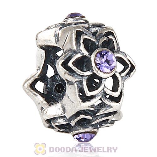 European Sterling Silver Dahlia Charm Beads with Tanzanite Austrian Crystal
