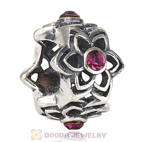 European Sterling Silver Dahlia Charm Beads with Amethyst Austrian Crystal