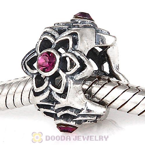 European Sterling Silver Dahlia Charm Beads with Amethyst Austrian Crystal