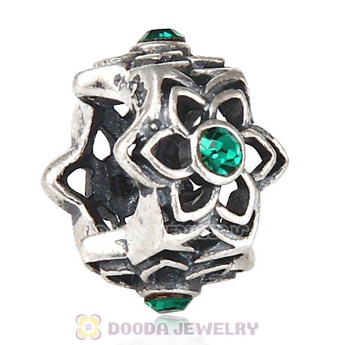 European Sterling Silver Dahlia Charm Beads with Emerald Austrian Crystal