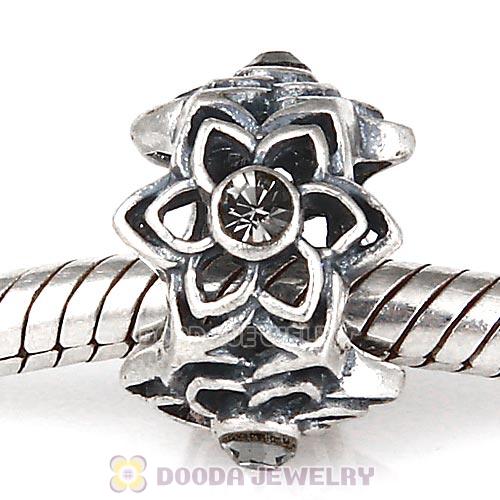European Sterling Silver Dahlia Charm Beads with Black Diamond Austrian Crystal