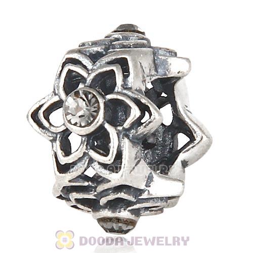European Sterling Silver Dahlia Charm Beads with Black Diamond Austrian Crystal