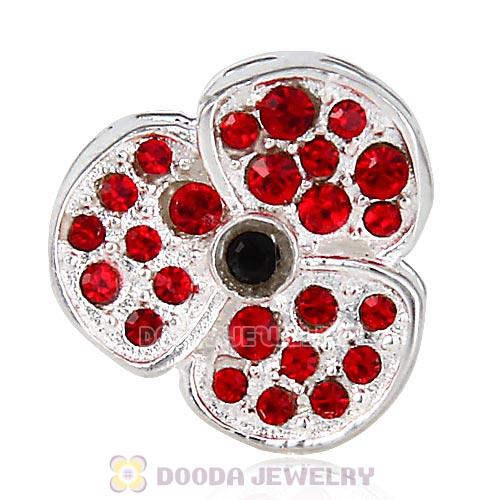 Sterling Silver Jeweled Poppy Beads with Red Austrian Crystal