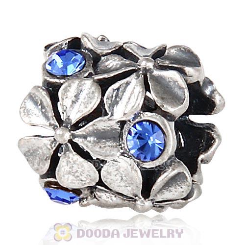 Sterling Silver Buttercup Flower European Beads with Sapphire Austrian Crystal
