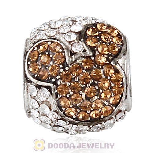 Sterling Silver Jeweled Mickey Charms with Smoked Topaz and Clear Austrian Crystal