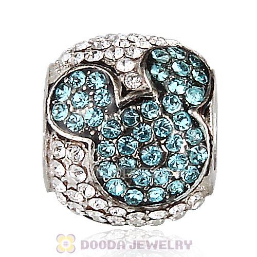 Sterling Silver Jeweled Mickey Charms with Aquamarine and Clear Austrian Crystal
