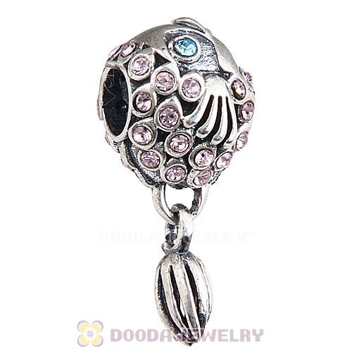 Sterling Silver Splish Splash Fish Charm with Light Amethyst Austrian Crystal