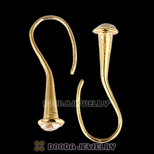 Gold Plated Silver Sleek Fish Hook Teardrop Earrings with CZ Stone