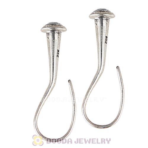 Antique Sterling Silver Sleek Fish Hook Teardrop Earrings with CZ Stone