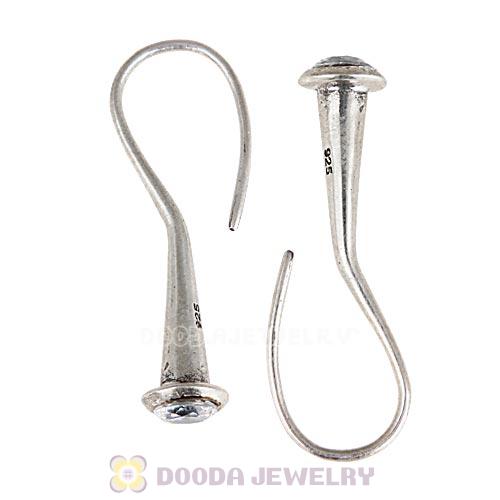 Antique Sterling Silver Sleek Fish Hook Teardrop Earrings with CZ Stone