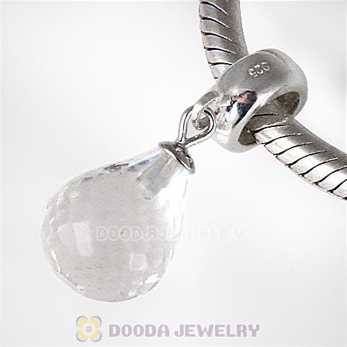 European Sterling Silver Dangle White Faceted Glass Beauty Charm