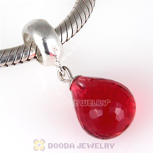 European Sterling Silver Dangle Fuchsia Faceted Glass Beauty Charm