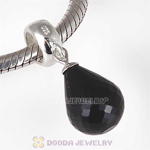 European Sterling Silver Dangle Black Faceted Glass Beauty Charm