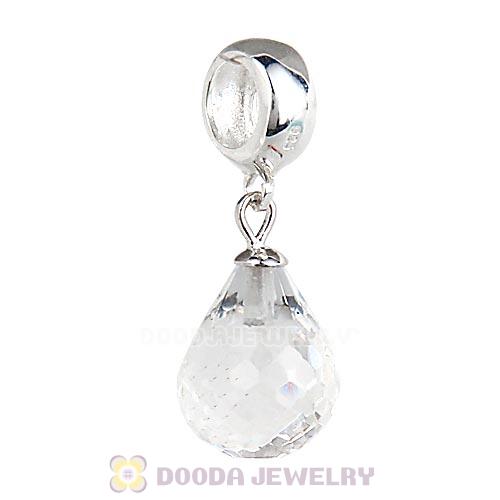 European Sterling Silver Dangle White Faceted Glass Beauty Charm