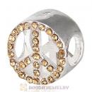 Sterling Silver Peace Button Beads with Light Colorado Topaz Austrian Crystal