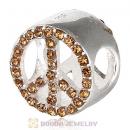 Sterling Silver Peace Button Beads with Smoked Topaz Austrian Crystal
