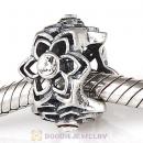 European Sterling Silver Dahlia Charm Beads with Clear Austrian Crystal