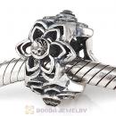 European Sterling Silver Dahlia Charm Beads with Black Diamond Austrian Crystal