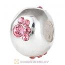 Sterling Silver Dog Paw Prints Beads With Light Rose Austrian Crystal