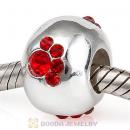 Sterling Silver Dog Paw Prints Beads With Light Siam Austrian Crystal