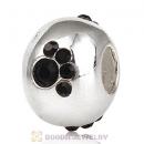 Sterling Silver Dog Paw Prints Beads With Jet Austrian Crystal