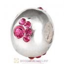 925 Sterling Silver Dog Paw Prints Beads With Rose Austrian Crystal