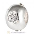 925 Sterling Silver Dog Paw Prints Beads With Clear Austrian Crystal