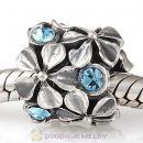 Sterling Silver Buttercup Flower European Beads with Aquamarine Austrian Crystal