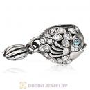 Sterling Silver Splish Splash Fish Charm with Clear Austrian Crystal