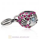 Sterling Silver Splish Splash Fish Charm with Fuchsia Austrian Crystal