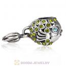 Sterling Silver Splish Splash Fish Charm with Olivine Austrian Crystal