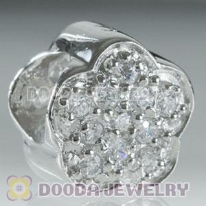 S925 Sterling Silver Cherry Blossom Beads with clear Stone