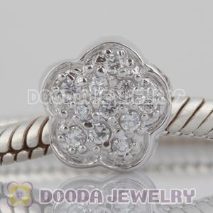 S925 Sterling Silver Cherry Blossom Beads with clear Stone