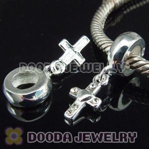 S925 Sterling Silver European Charms Dangle Cross with Stone