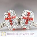 Charm Jewelry silver 3 red cross beads with 90 pcs Austrian crystal rhinestones