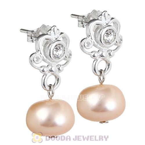 Sterling Silver My Sweet Princess with Clear Crystal Dangle Pearl Earrings