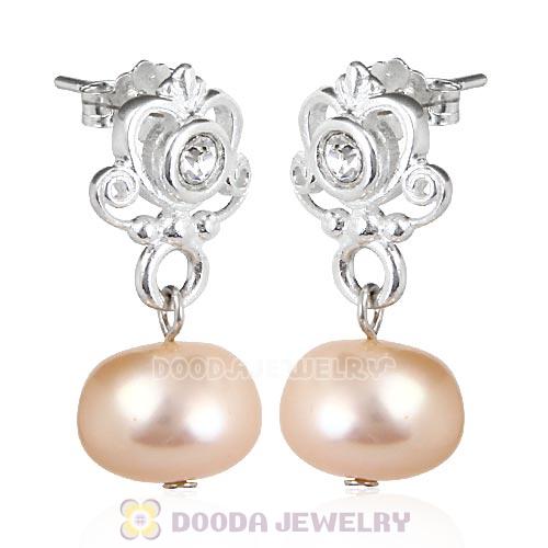 Sterling Silver My Sweet Princess with Clear Crystal Dangle Pearl Earrings