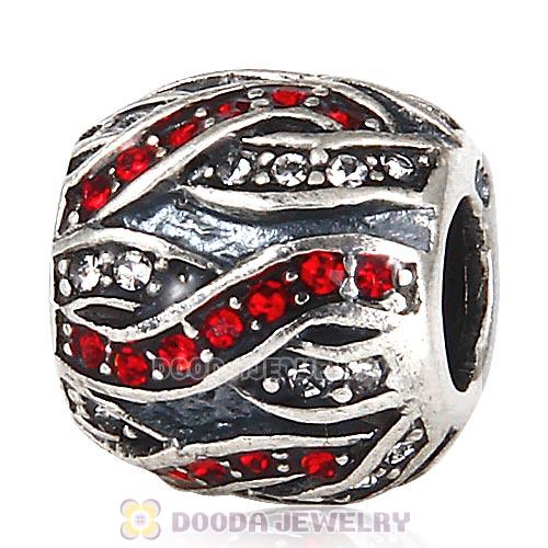 Sterling Silver Entwined Beads with Light Siam and Clear Austrian Crystal