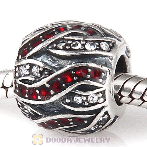 Sterling Silver Entwined Beads with Siam and Clear Austrian Crystal