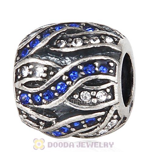 Sterling Silver Entwined Beads with Sapphire and Clear Austrian Crystal